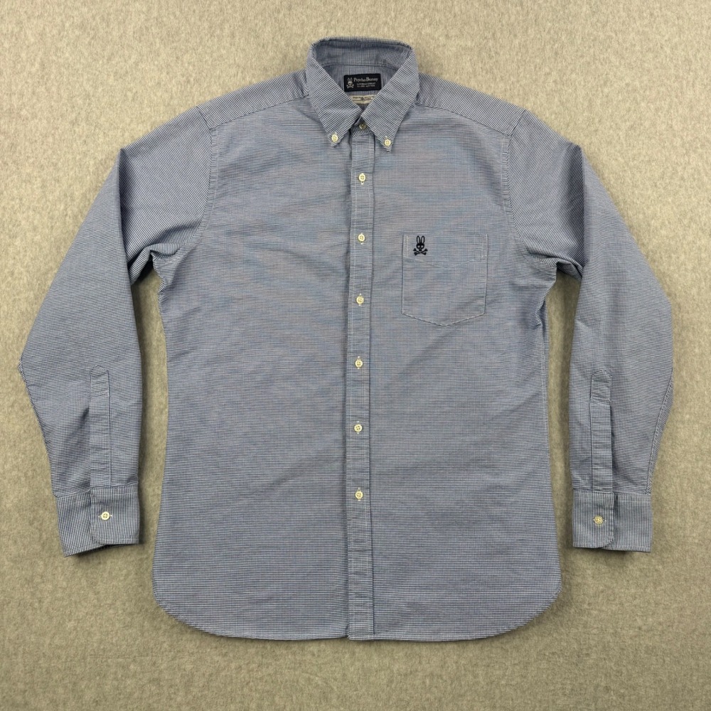 Psycho Bunny Shirt Mens Medium Blue Houndstooth Button Down Preppy Pima Cotton - Picture 2 of 13